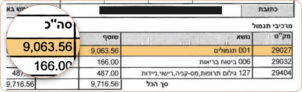 הדגמה של שורת תגמולי הורים בתלוש