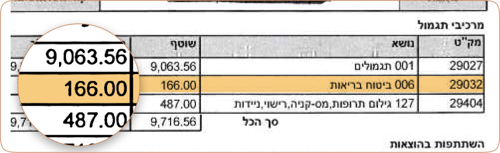 הדגמה של שורת ביטוח בריאות בתלוש הורים שכולים