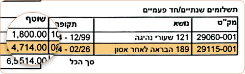 הדגמה של שורת הבראה לאחר אסון בתלוש התגמולים