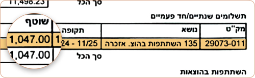 הדגמה לשורת הוצאות אזכרה בתלוש התגמולים