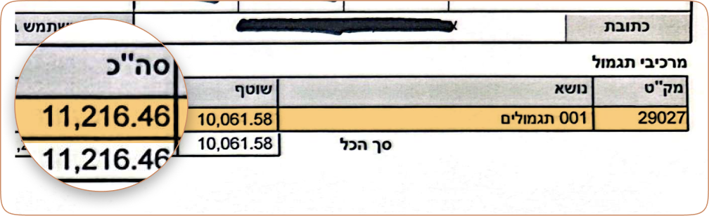 הדגמה של שורת גילום בתלוש הורים שכולים